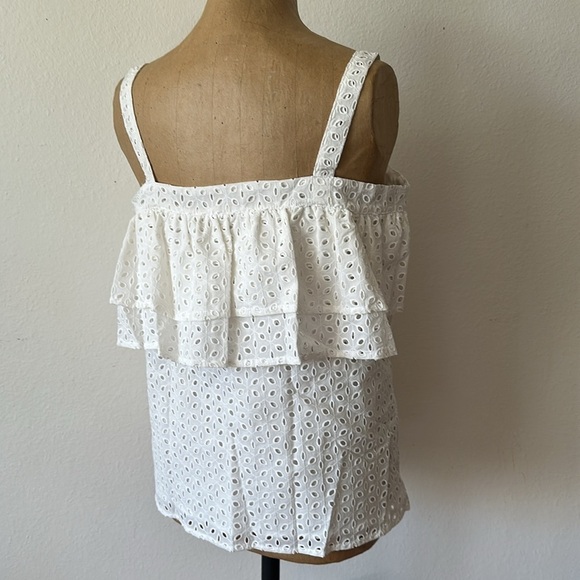 Never A Wallflower sz M eyelet tank blouse with ruffle NWT White, side zip - Picture 2 of 6